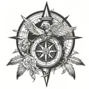 compass, eagle claw, broken heart tattoo design idea