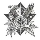 compass, eagle claw, broken heart tattoo design idea
