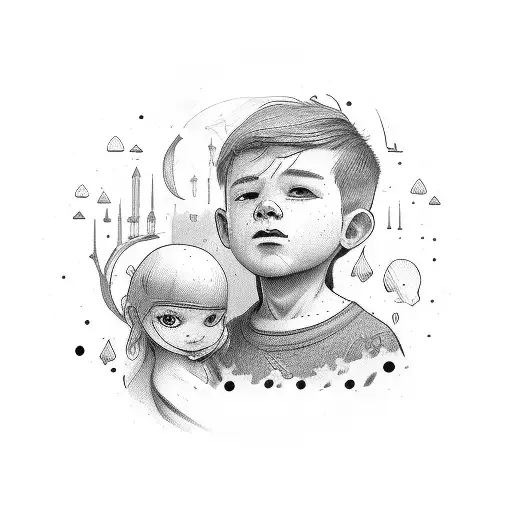 a child with his father tattoo design idea