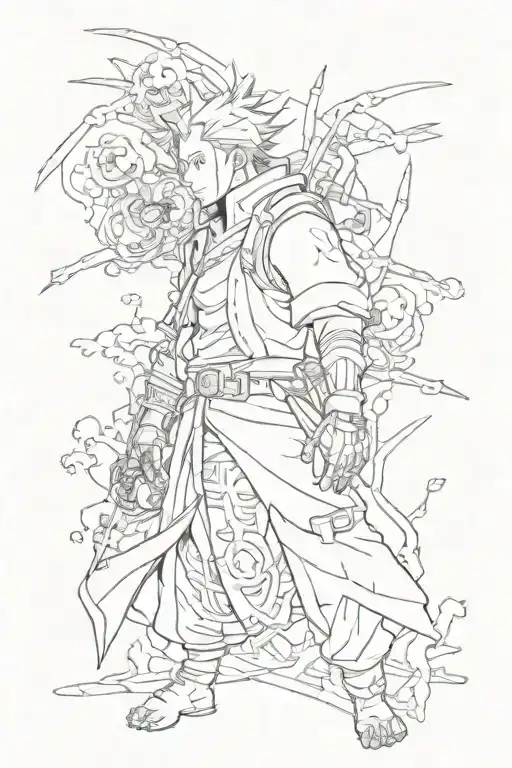 full metal alchemist mixed with jujutsu kaisen tattoo design idea