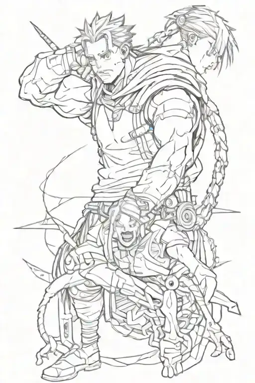full metal alchemist mixed with jujutsu kaisen inspired tattoo tattoo design idea