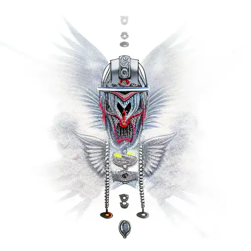 katana chains wings tattoo design idea