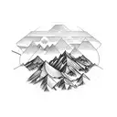A psychedelic mountain range merging with a digital skyline tattoo design idea