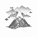 A psychedelic mountain range merging with a digital skyline tattoo design idea