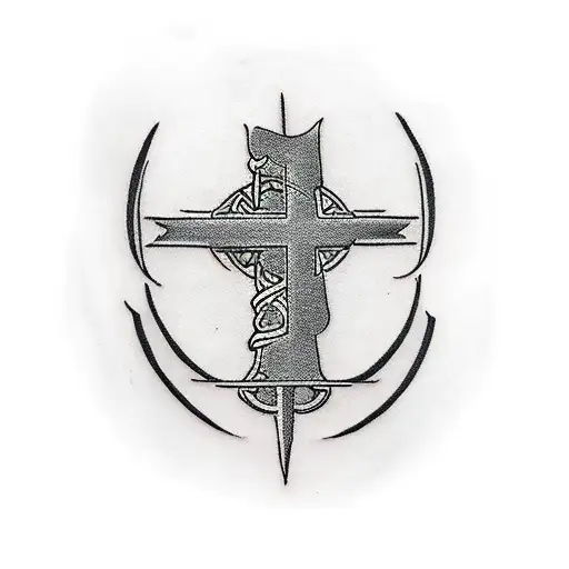 Christian Cross "Romans 8:18" banner  tattoo design idea