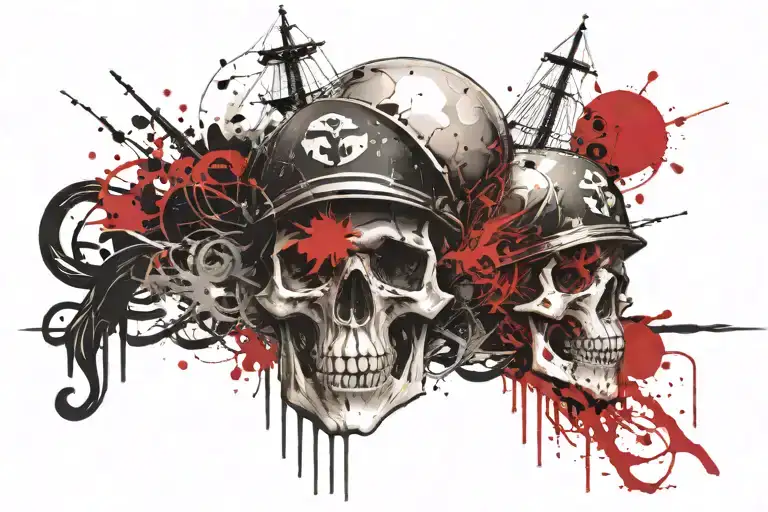 skull ship and anchor tattoo design idea