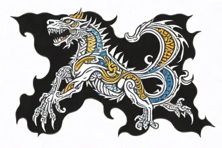 chimera, Ukraine, ornament, flag, trident with embroidery tattoo design idea