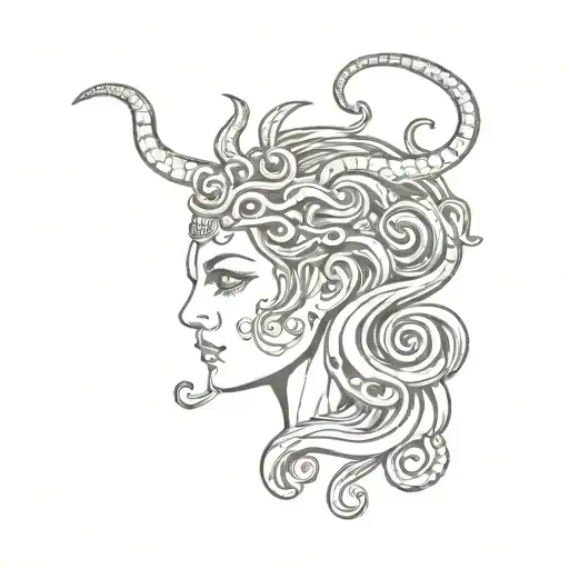 half of new age style Medusa head tattoo design idea