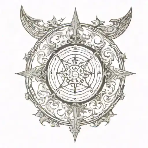 Banner, symbol, Norse hell and heaven vs hell tattoo design idea