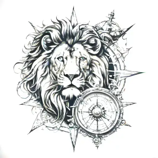 ship lion cross compass  tattoo design idea