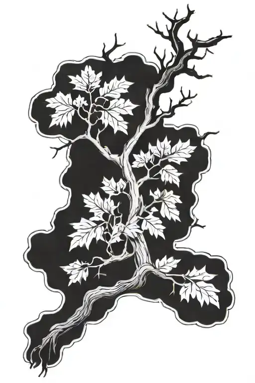 oak tree with leaves tattoo design idea