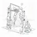 A sketch of a basketball court with players in action tattoo design idea