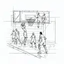 A sketch of a basketball court with players in action tattoo design idea