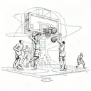 A sketch of a basketball court with players in action tattoo design idea