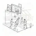A sketch of a basketball court with players in action tattoo design idea