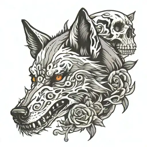 wolf and skull tattoo design idea