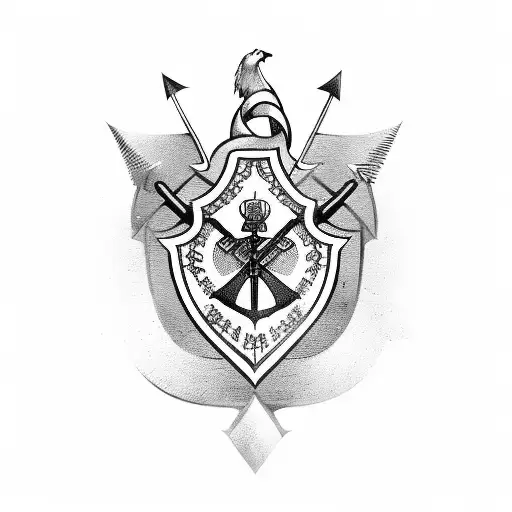 family crest with arrows crossed behind the sheild tattoo design idea