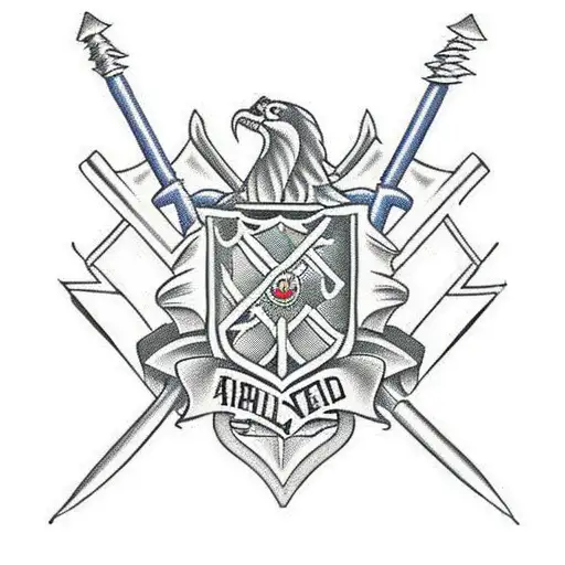 family crest with arrows crossed behind the sheild tattoo design idea