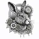 hare with sun rays shining tattoo design idea