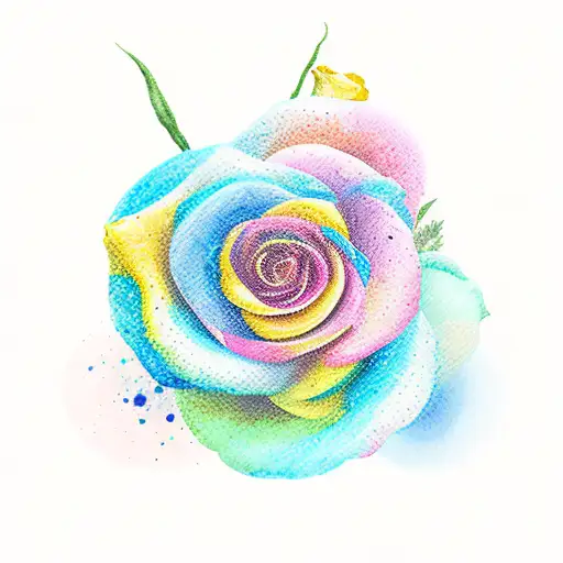 An artistic representation of a colorful garden filled with roses and various feminine flowers using watercolor techniques tattoo design idea