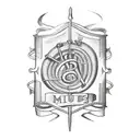 Medieval music notes intertwined with a baker's rolling pin tattoo design idea