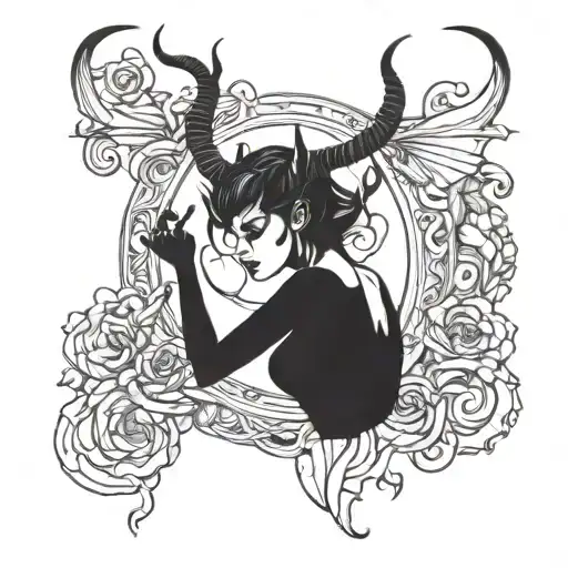 the devil in the black dress watches over tattoo design idea