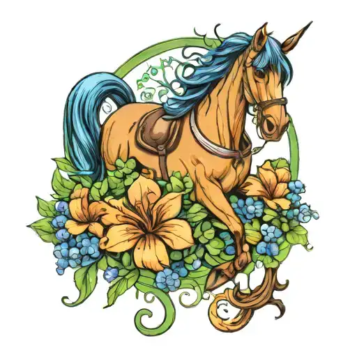 bluebells shamrock horseshoes fairies dancing flowers horses bells  tattoo design idea