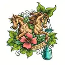 bluebells shamrock horseshoes fairies dancing flowers horses bells  tattoo design idea