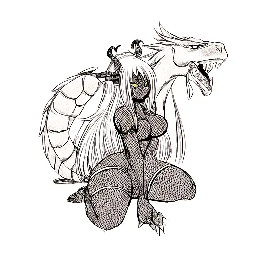 dark girl hentai dragon tattoo design idea