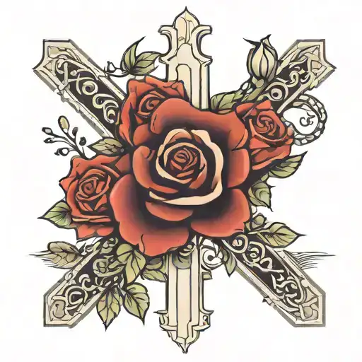 cross with roses  tattoo design idea