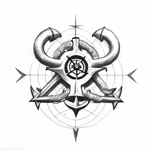 taurus with anchor and compass  tattoo design idea