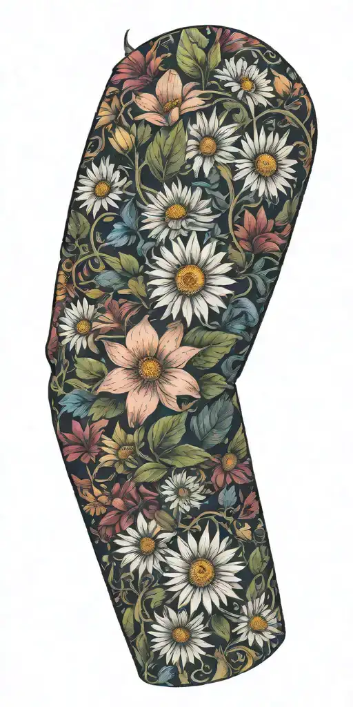 honeysuckle, daisys and vines wrapped around my arm tattoo design idea