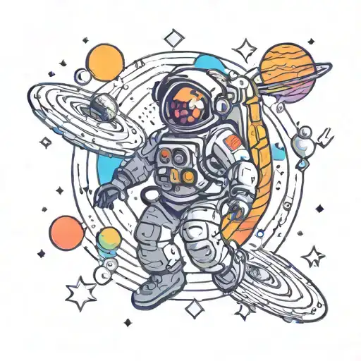 astronaught floating in front of an intensively colorful galaxy. Wondering what is the meaning of life tattoo design idea