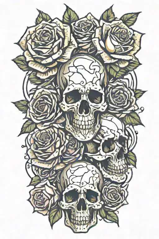 roses and skulls tattoo design idea