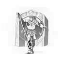 A blackwork tattoo of a gladiator fighting in the Colosseum tattoo design idea