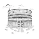 A blackwork tattoo of a gladiator fighting in the Colosseum tattoo design idea