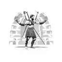 A blackwork tattoo of a gladiator fighting in the Colosseum tattoo design idea