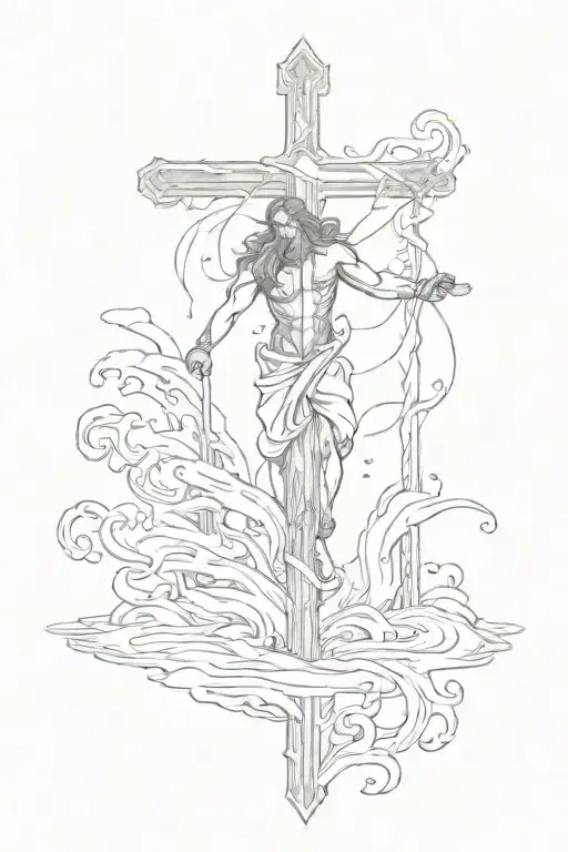 cross, Poseidon, Water, greek mythology tattoo design idea
