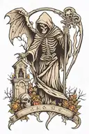 grim reaper in graveyard tattoo design idea