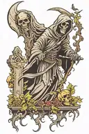 grim reaper in graveyard tattoo design idea