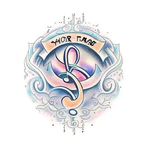 Create a tattoo with your children's names written in a musical script surrounded by engine parts tattoo design idea