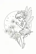 tinkerbell blowing a dandelion with a mickey silhouette  tattoo design idea