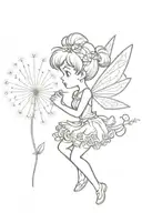 tinkerbell blowing a dandelion with a mickey silhouette  tattoo design idea