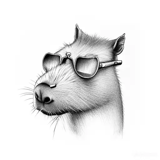 A capybara wearing sunglasses and relaxing under the sun tattoo design idea