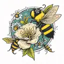 wild flower bumble bee butterflies spin tattoo tattoo design idea