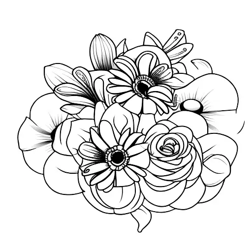 mix of roses lilys and daisies  tattoo design idea