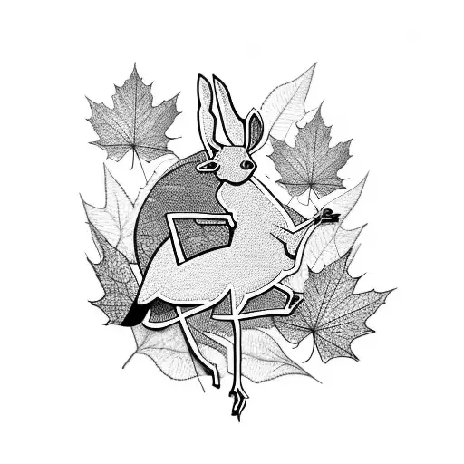 kangaroo with a large detailed maple leaf in the background  tattoo design idea