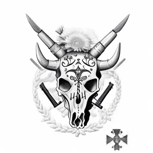 cowskull with crossed rifles tattoo design idea