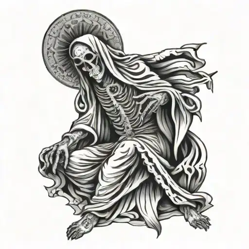 santa muerte full body with detailed shadows tattoo design idea