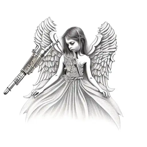 angel killing demon tattoo design idea